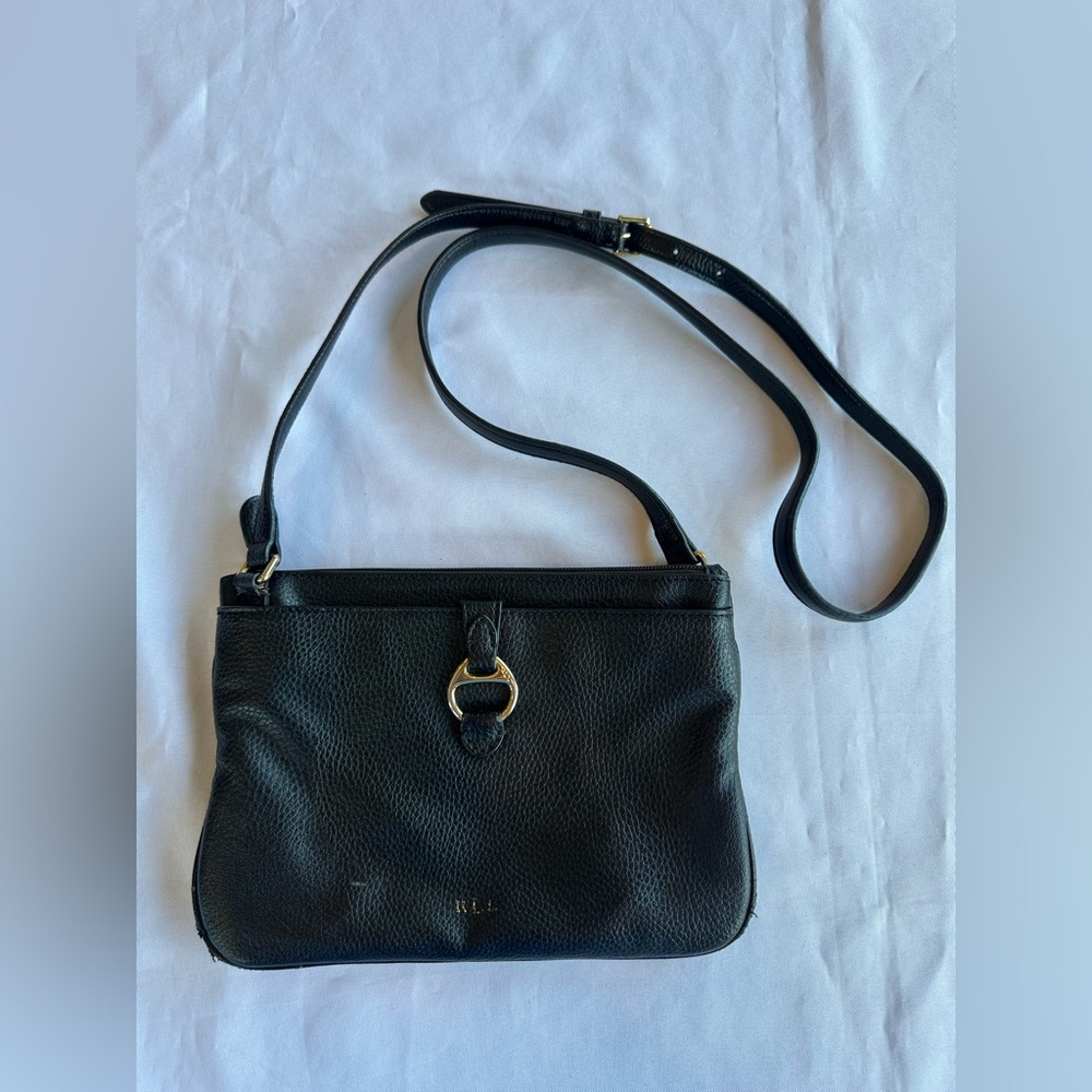 Lauren Ralph Lauren Anfield II Crossbody Black Pebbled Leather Shoulder Bag